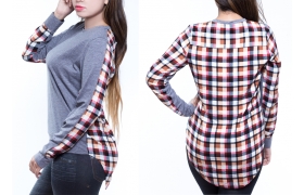 Ladies T-shirt Fabric-CTN.Poly.Viscose, S.J, Contrast Fabric-100% Rayon Woven
